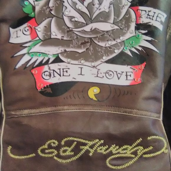 Ed Hardy Brown Leather Jacket Sz XSmall Crossover Biker Style NWT - Picture 11 of 13